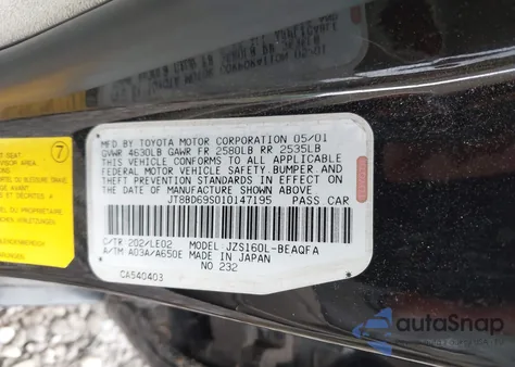 2001 Lexus Gs 300 из США, поврежденный, VIN JT8BD69S010147195